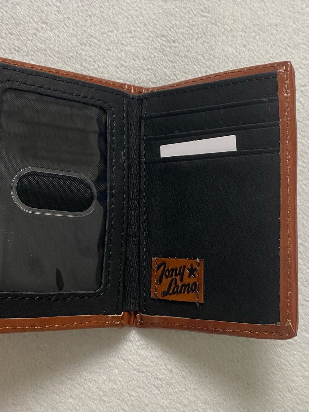 Tony Lama Genuine Leather Boho/Southwest Fabric Pattern Tri Fold Wallet - Picture 6 of 10